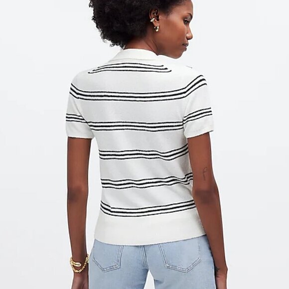 Madewell Polo Button Up Relaxed Fit Sweater Tee Black Stripe Size XS NWT - Picture 2 of 9